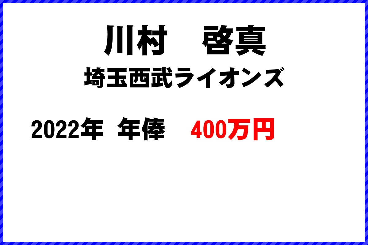 川村　啓真選手の年俸