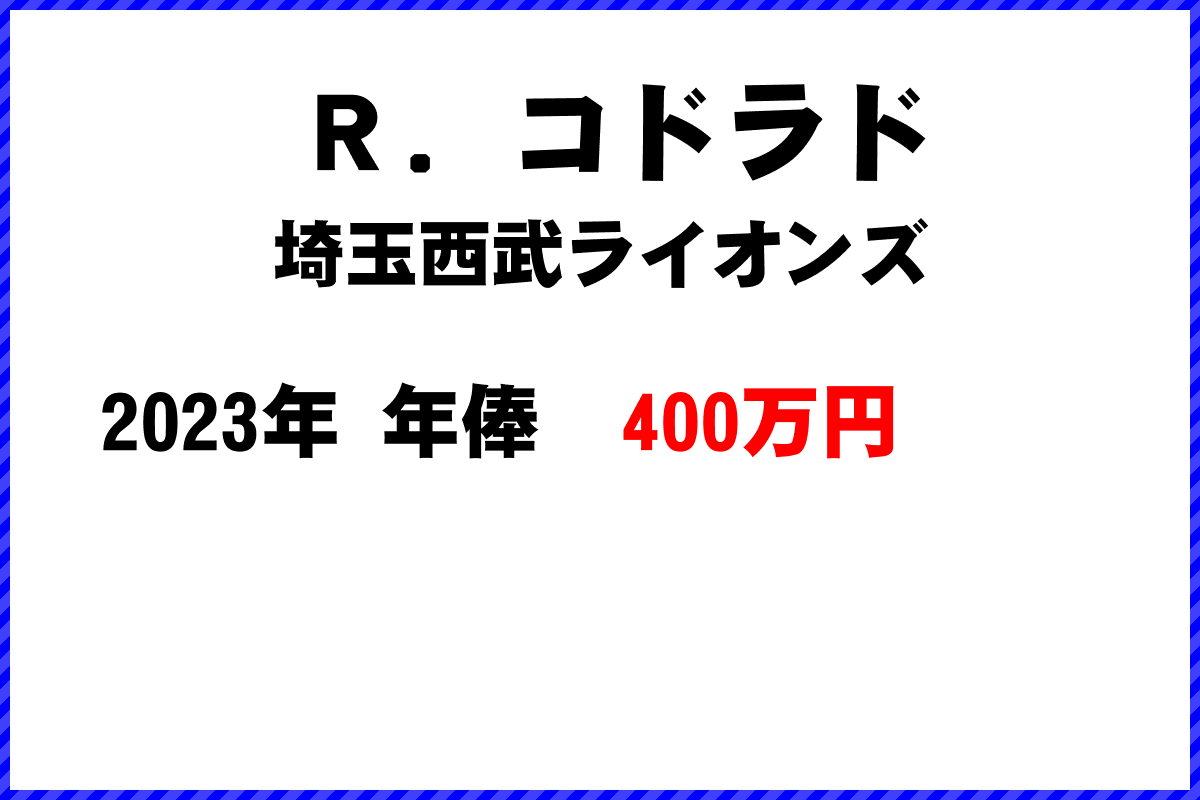 Ｒ．コドラド選手の年俸