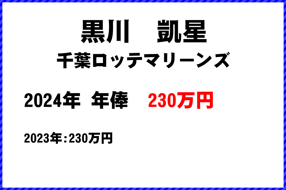 黒川　凱星選手の年俸