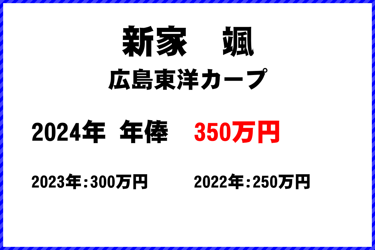 新家　颯選手の年俸